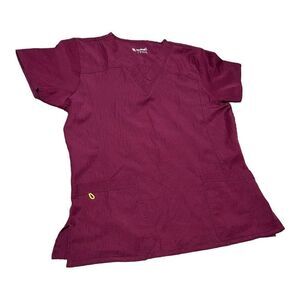 Wonderwink Four Stretch Scrub Shirt Large Wine Women's Burgundy Pockets Nursing